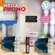 PROMO MEGASEX (2 BLISTER 40 PASTILLAS+ RETARDANTE LUBRICANTE DELAY FOR MEN+ LUBRICANTE SABORES FLAVOR)